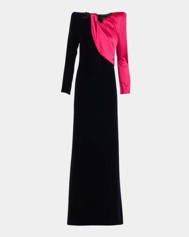 Velvet And Satin Strong-Shoulder Gown